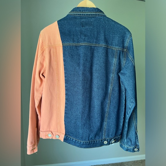 ASOS boohooMAN color block spliced denim jacket in blue wash - Picture 7 of 9